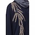 Front open abaya with side embroidery work- Navy Blue